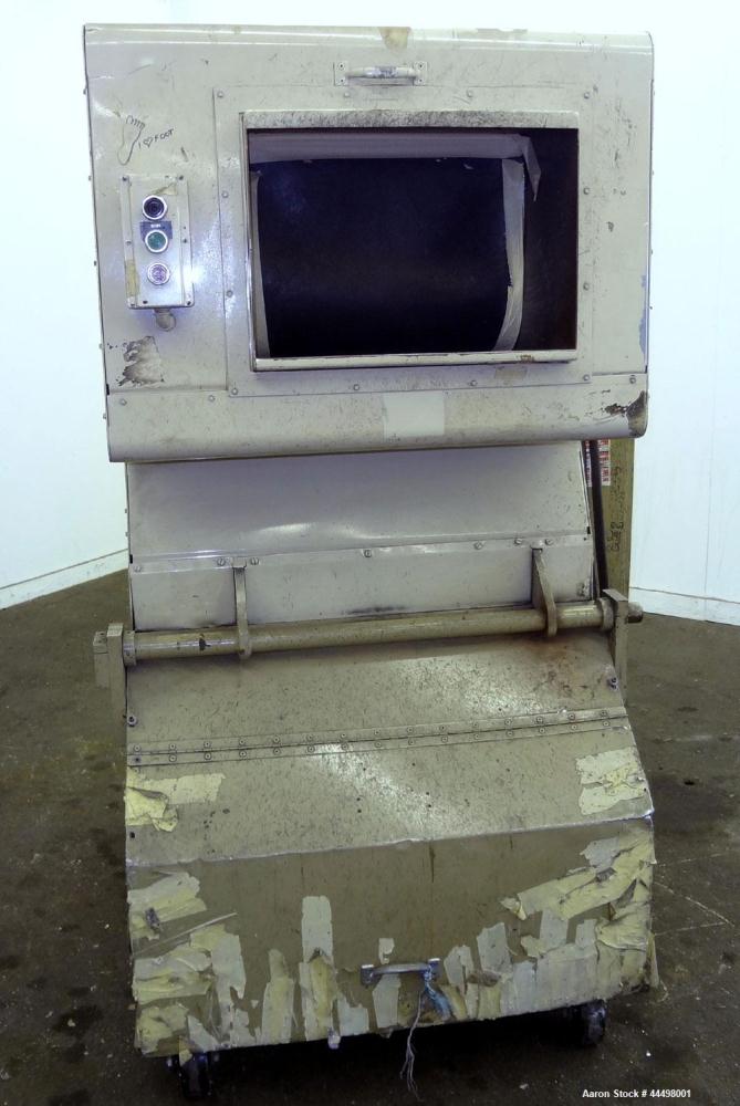 Used Cumberland Granulator, Model 585-3KN.  Approximately 20” x 14” feed opening with tilt back feed hopper. Approximately 12” diameter x 20” wide (3) bolt on blade open rotor.  Bottom discharge with...