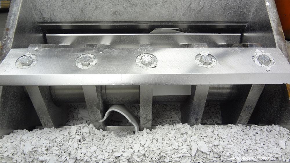 Used Cumberland Granulator, Model 585-3KN.  Approximately 20” x 14” feed opening with tilt back feed hopper. Approximately 12” diameter x 20” wide (3) bolt on blade open rotor.  Bottom discharge with...