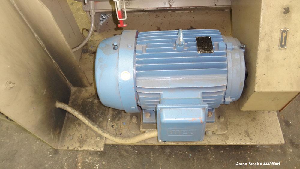 Used Cumberland Granulator, Model 585-3KN.  Approximately 20” x 14” feed opening with tilt back feed hopper. Approximately 12” diameter x 20” wide (3) bolt on blade open rotor.  Bottom discharge with...