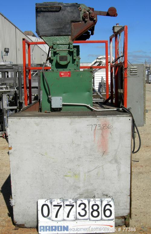 USED: Cumberland grinder, model 7X10. 7" diameter x 10" wide 2 bladeopen rotor. Pelican style feed hopper with power roller feed, drivenby a 1/2 hp DC motor. Bottom discharge, approx 1/4" diameter sc...