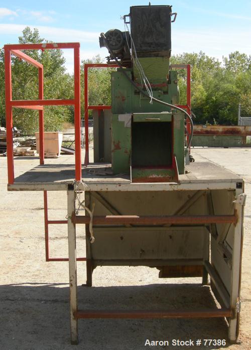USED: Cumberland grinder, model 7X10. 7" diameter x 10" wide 2 bladeopen rotor. Pelican style feed hopper with power roller feed, drivenby a 1/2 hp DC motor. Bottom discharge, approx 1/4" diameter sc...