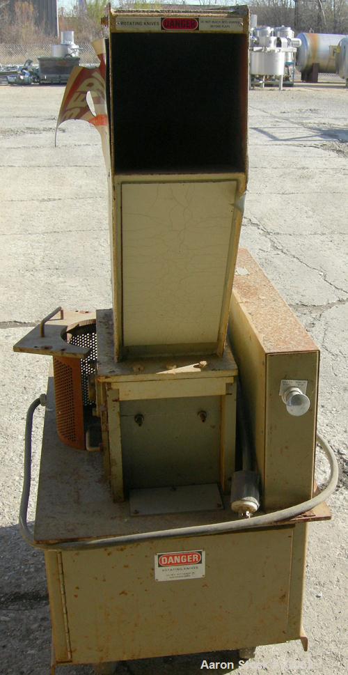 USED: Cumberland grinder, model 8X8-GRAN-3KN. Approximate 8" diameter x 8" wide 3 bolt-on blade open rotor. Tilting pelican style feed hopper, bottom discharge with pull out drawer. Driven by a 3 hp,...