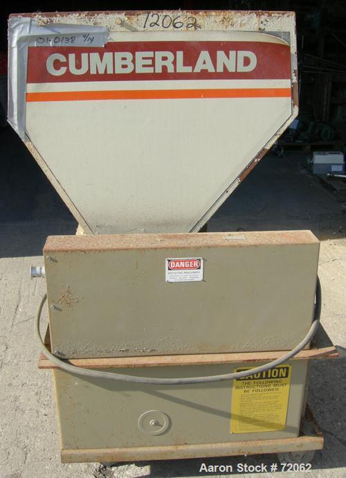 USED: Cumberland grinder, model 8X8-GRAN-3KN. Approximate 8" diameter x 8" wide 3 bolt-on blade open rotor. Tilting pelican style feed hopper, bottom discharge with pull out drawer. Driven by a 3 hp,...