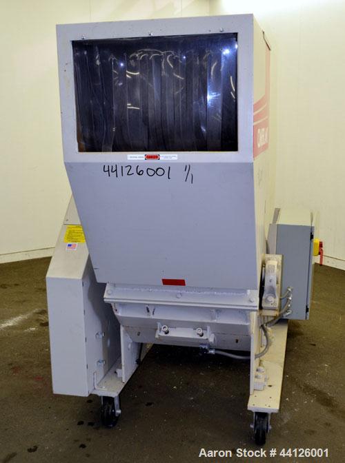 Used Cumberland Grinder, Model G1624, Carbon Steel. Approximately 16” x 24” feed opening with a manual tilt back pelican style feed hopper. 3 Bolt-on blade open rotor, (2) bed knives. Approximately 1...