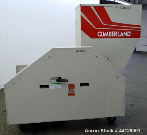 Used Cumberland Grinder, Model G1624, Carbon Steel. Approximately 16” x 24” feed opening with a manual tilt back pelican style feed hopper. 3 Bolt-on blade open rotor, (2) bed knives. Approximately 1...