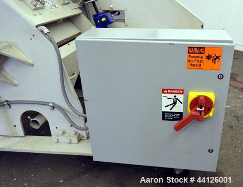 Used Cumberland Grinder, Model G1624, Carbon Steel. Approximately 16” x 24” feed opening with a manual tilt back pelican style feed hopper. 3 Bolt-on blade open rotor, (2) bed knives. Approximately 1...