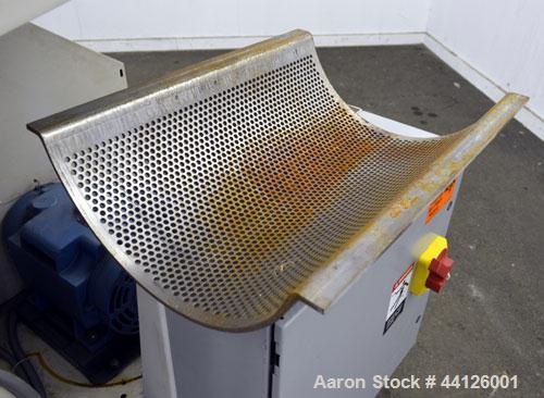 Used Cumberland Grinder, Model G1624, Carbon Steel. Approximately 16” x 24” feed opening with a manual tilt back pelican style feed hopper. 3 Bolt-on blade open rotor, (2) bed knives. Approximately 1...