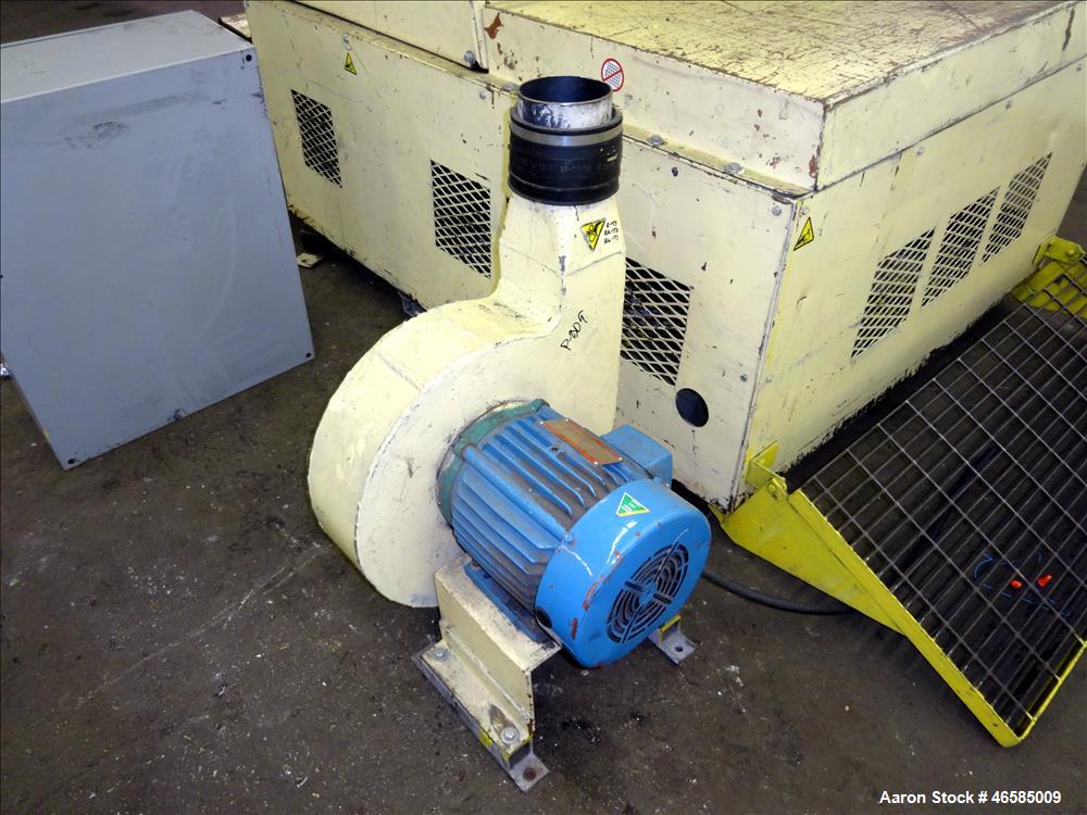 Used Grinder, Carbon Steel. Approximate 15" x 26" wide feed opening with tilt back pelican feed hopper. (3) bolt on tip blades, open rotor. Driven by a 75 hp, 3/60/230/460 volt, 1775 rpm motor. 1/2" ...