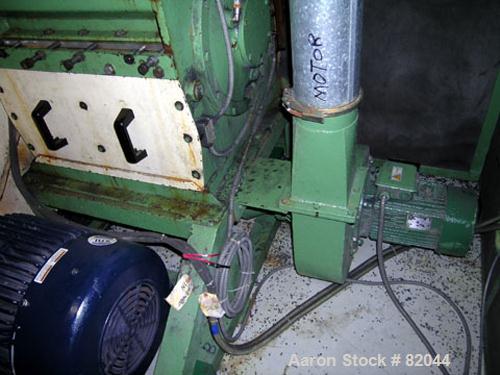 USED: Bruno Folcier plastics granulator system consisting of (1) model 1000X800X630. Approx 16" diameter x 24" wide open rotor with 3 bolt on blades, (2) fixed blades. Manual tilt back pelican style ...