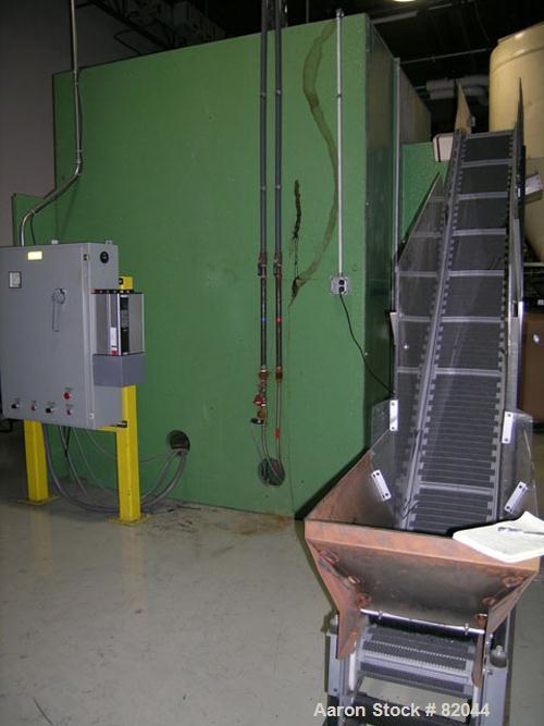 USED: Bruno Folcier plastics granulator system consisting of (1) model 1000X800X630. Approx 16" diameter x 24" wide open rotor with 3 bolt on blades, (2) fixed blades. Manual tilt back pelican style ...