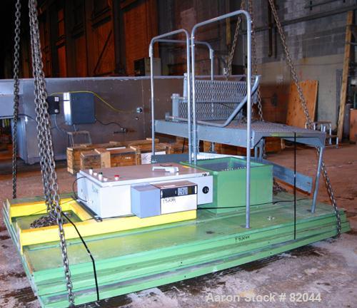USED: Bruno Folcier plastics granulator system consisting of (1) model 1000X800X630. Approx 16" diameter x 24" wide open rotor with 3 bolt on blades, (2) fixed blades. Manual tilt back pelican style ...