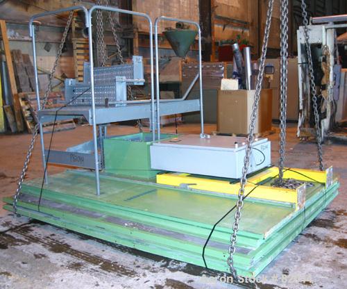 USED: Bruno Folcier plastics granulator system consisting of (1) model 1000X800X630. Approx 16" diameter x 24" wide open rotor with 3 bolt on blades, (2) fixed blades. Manual tilt back pelican style ...