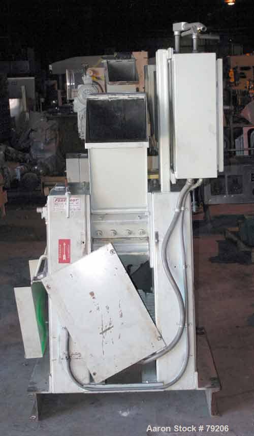 USED: Foremost grinder, model 3E1. 12" wide, 4 bolt-on blade openrotor. 2 bed knives, pelican feed hopper, approx 1/8" diameter screenholes, set up for bottom blower discharge with 5 hp, 3505 rpm,3/6...