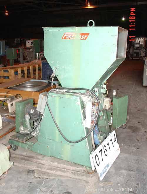 USED: Foremost model HD-6 granulator. 20 hp motor, 230/460 volt, 3/60. 14 x 18 feed throat. 2 hp blower discharge. Includes sound enclosure. Unit is mounted on casters.