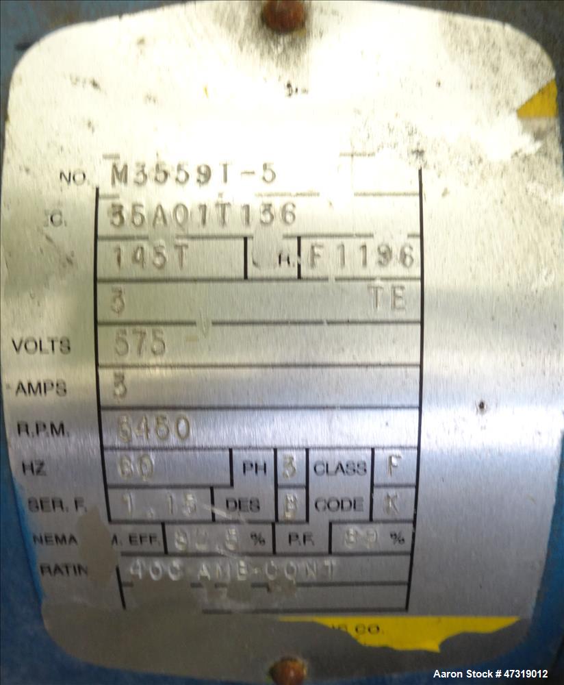 Used Foremost Hot Melt Granulator, Model HMG-1008. 10" x 8" feed throat. (4) Bolt-on blade open rotor. Inlet size 8" x 1". Driven by a 5hp, 3/60/575 volt, 1740 rpm motor. Set up for blower discharge,...