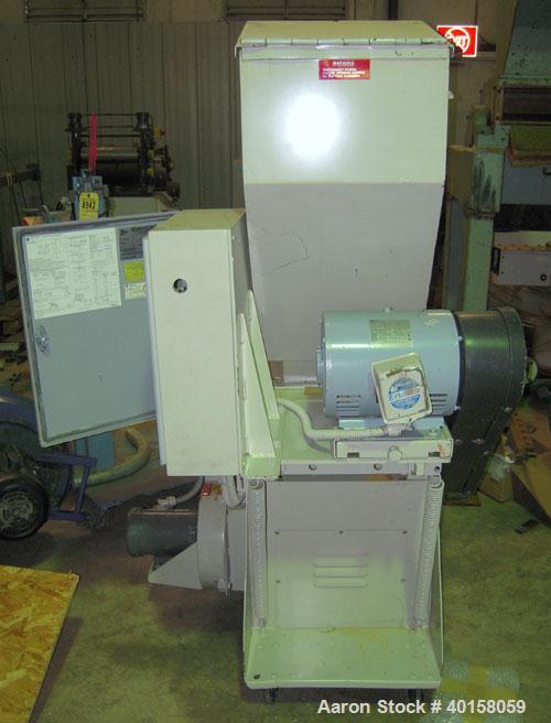 Used Nelmore Granulator, model G1012FX. 10" X 12" feed throat with standard tray feed hopper. Includes 7.5 hp belt driven motor, operator control  panel, blower discharge, cyclone and cyclone base fo...