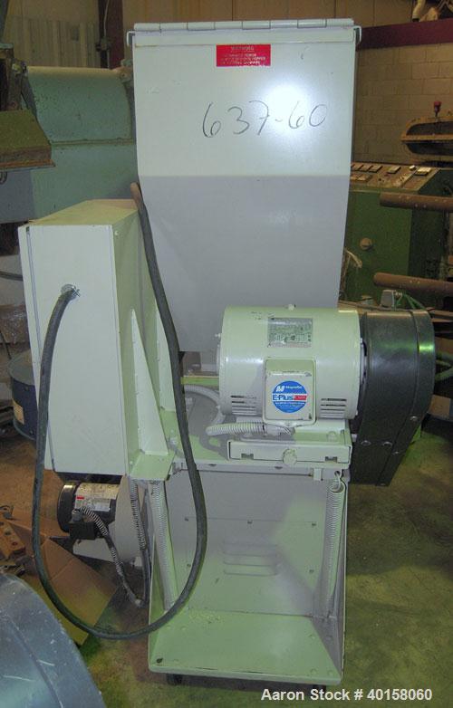 Used Nelmore Granulator, model G1012FX. 10" X 12" feed throat with standard tray feed hopper. Includes 7.5 hp belt driven motor, operator control panel, blower discharge, cyclone and cyclone base for...
