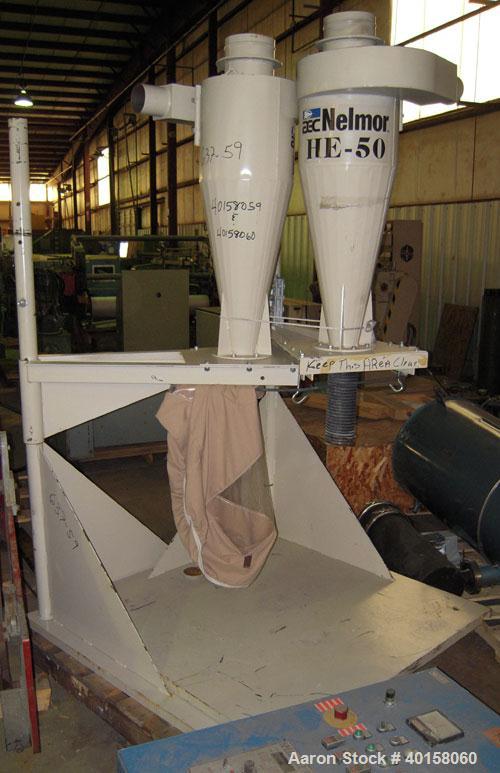 Used Nelmore Granulator, model G1012FX. 10" X 12" feed throat with standard tray feed hopper. Includes 7.5 hp belt driven motor, operator control panel, blower discharge, cyclone and cyclone base for...