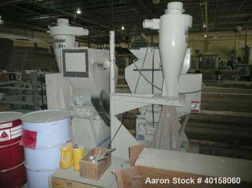 Used Nelmore Granulator, model G1012FX. 10" X 12" feed throat with standard tray feed hopper. Includes 7.5 hp belt driven motor, operator control panel, blower discharge, cyclone and cyclone base for...