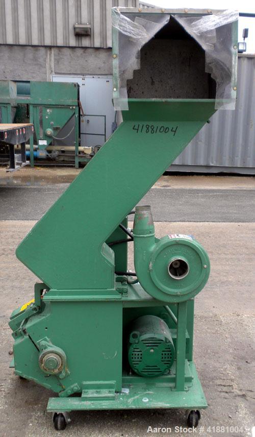 Used Granutec Granulator, Model 1212LPZ-10. Approximate 10" diameter x 12" long open rotor with 3 bolt on blades. Tilt back pelican feed hopper. Driven by a 10 hp, 3/60/230/460 volt, 1750 rpm motor. ...
