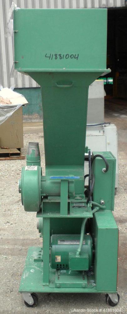 Used Granutec Granulator, Model 1212LPZ-10. Approximate 10" diameter x 12" long open rotor with 3 bolt on blades. Tilt back pelican feed hopper. Driven by a 10 hp, 3/60/230/460 volt, 1750 rpm motor. ...