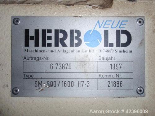 Used Herbold Granulator, Type SM-800/1600 H7-3. 61.41" x 37" Feed opening with hopper. (7) Blade open rotor, approximately 800mm diameter x 1600mm wide. Driven by a 160kW, 3/60/460 volt motor. Serial...