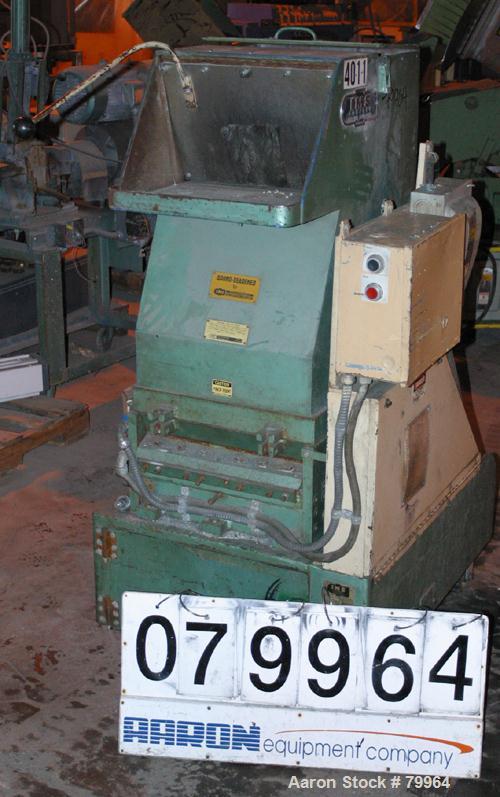 USED: IMS granulator model LP-187. 2 bolt-on blade open rotor, 2 bedknives, pelican style feed with a 17" wide x 14" tall feed opening,1/4" screen holes, pull out discharge drawer, driven by a 15 hp,...