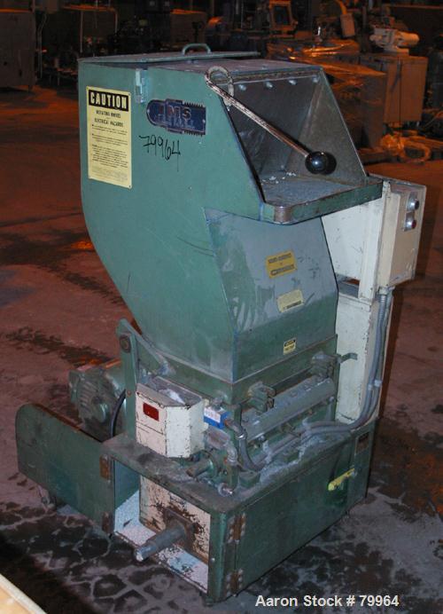 USED: IMS granulator model LP-187. 2 bolt-on blade open rotor, 2 bedknives, pelican style feed with a 17" wide x 14" tall feed opening,1/4" screen holes, pull out discharge drawer, driven by a 15 hp,...