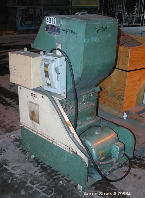 USED: IMS granulator model LP-187. 2 bolt-on blade open rotor, 2 bedknives, pelican style feed with a 17" wide x 14" tall feed opening,1/4" screen holes, pull out discharge drawer, driven by a 15 hp,...