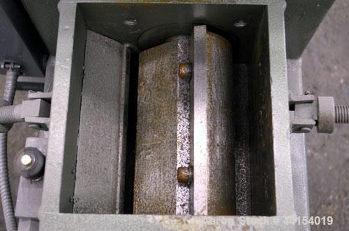 Used IMS Plastic Grinder, Model M-3, Carbon Steel. Approximate 6" diameter x 7" wide feed opening with a tilt back pelican feed hopper. (2) Bolt on blade closed rotor, approximate 3/16" diameter scre...