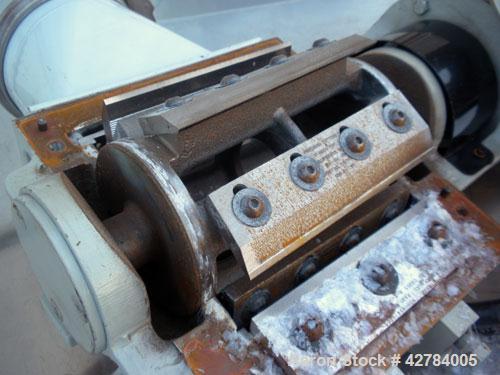 Used Kongskilde Inline Granulator, Model KG 3000 F6, Carbon Steel/Aluminum. Approximate 5’’ diameter x 8’’ wide open rotor with (6) 6-3/4’’ wide bolt on blades, (1) bed knife, approximately 3/8’’ dia...