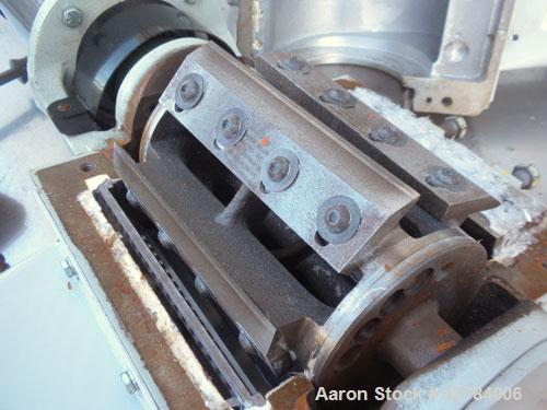 Used Kongsklide Inline Granulator, Model KG 3000 F6, Carbon Steel/Aluminum. Approximate 5’’ diameter x 8’’ wide open rotor with (6) 6-3/4’’ wide bolt on blades, (1) bed knife, approximately 3/8’’ dia...