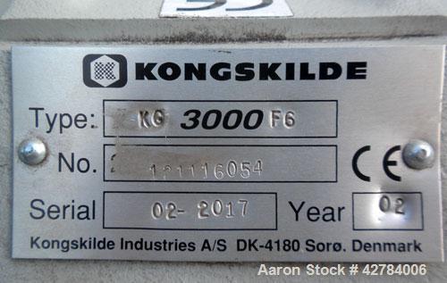 Used Kongsklide Inline Granulator, Model KG 3000 F6, Carbon Steel/Aluminum. Approximate 5’’ diameter x 8’’ wide open rotor with (6) 6-3/4’’ wide bolt on blades, (1) bed knife, approximately 3/8’’ dia...