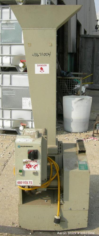 Used Conair/Wortex Granulator, model LP-330. Approximate 6" diameter x 7" long segmented helical type rotor with 3 rows of 5 blades. 7 3/4" x 7 1/4" carbon steel chamber. 16" x 24" top feed opening. ...
