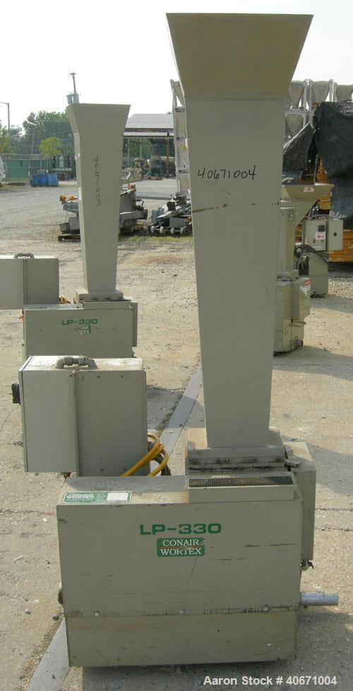 Used Conair/Wortex Granulator, model LP-330. Approximate 6" diameter x 7" long segmented helical type rotor with 3 rows of 5 blades. 7 3/4" x 7 1/4" carbon steel chamber. 16" x 24" top feed opening. ...