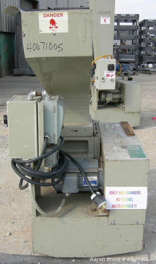 Used Conair/Wortex Granulator, model LP-330. Approximate 6" diameter x 7" long segmented helical type rotor with 3 rows of 5 blades. 7 3/4" x 7 1/4" carbon steel chamber. 12" x 12" top feed opening. ...