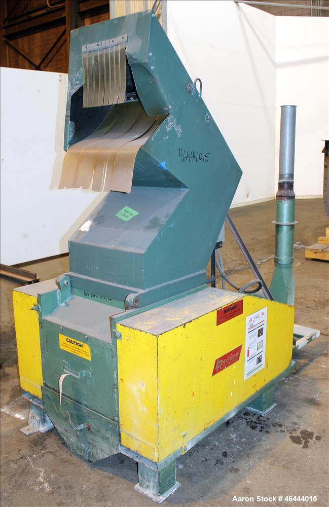 Used L-R Systems Granulator, Carbon Steel. Approximate 20" x 17" feed opening with a tilt pelican style feed hopper. (2) Bolt on blade open rotor. Driven by a 25hp, 3/60/208-230/460 volt, 1760 rpm mo...