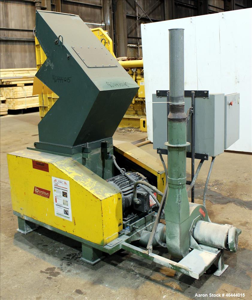 Used L-R Systems Granulator, Carbon Steel. Approximate 20" x 17" feed opening with a tilt pelican style feed hopper. (2) Bolt on blade open rotor. Driven by a 25hp, 3/60/208-230/460 volt, 1760 rpm mo...