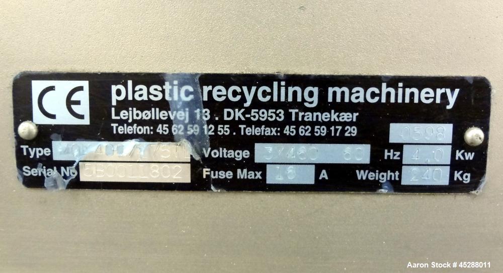 Used Stainless Steel Plastic Recycling Machinery Auger Fed Granulator, Model MG