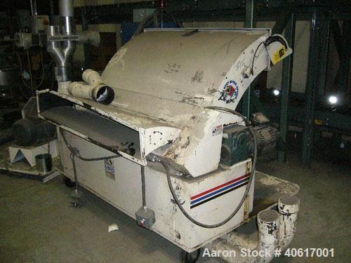 Used MPG Sheet Grinder, Model F56HB. Approximately 6" x 55" wide feed with motorized tilt hopper and pull rolls, driven by a 2 hp motor. Grinder driven by a 50 hp motor. Mounted on casters. Includes ...