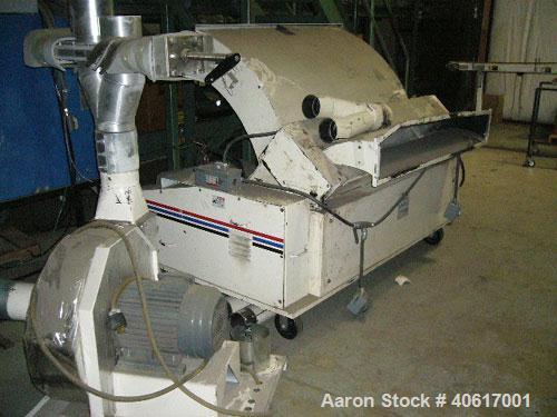 Used MPG Sheet Grinder, Model F56HB. Approximately 6" x 55" wide feed with motorized tilt hopper and pull rolls, driven by a 2 hp motor. Grinder driven by a 50 hp motor. Mounted on casters. Includes ...