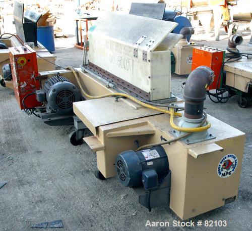 USED: MPG Under the Press Granulator, model U55. 6" x 55" long feed with a tilting hopper, (2) feed rollers driven by a 1 hp motor. Approx 55" wide closed rotor driven by a 20 hp, 3/60/230/460 volt, ...