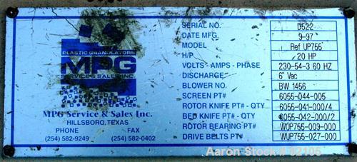 Used: MPG Under the Press Granulator, model UP755