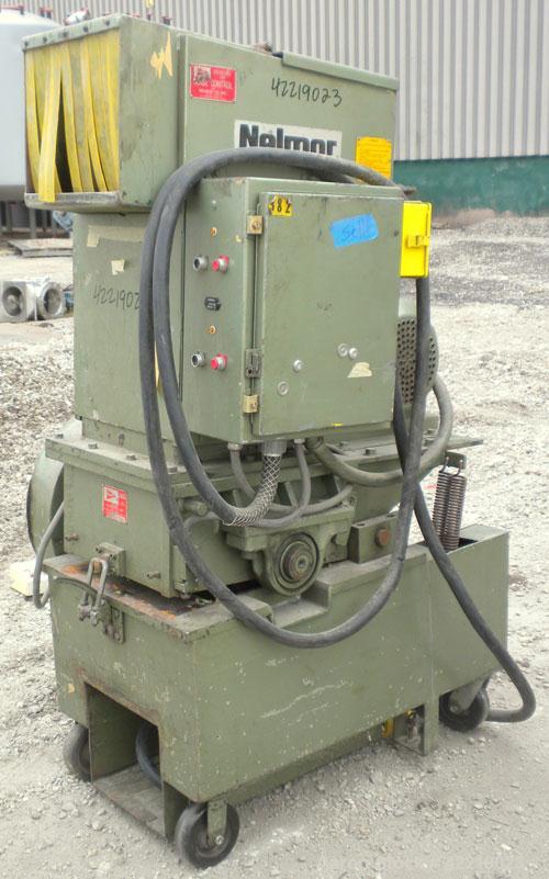 Used- Nelmore Granulator, Model 1215M1. Approximately 12" diameter x 15" wide 3 bolt-on blade open rotor. Tilt back pelican ...