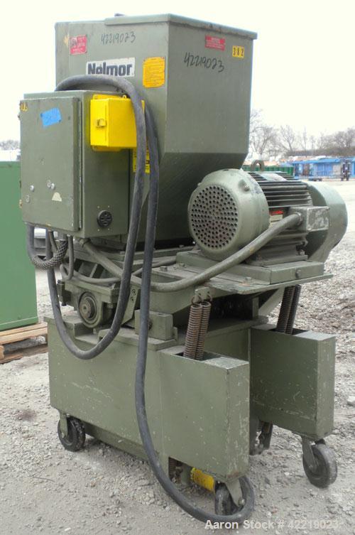 Used- Nelmore Granulator, Model 1215M1. Approximately 12" diameter x 15" wide 3 bolt-on blade open rotor. Tilt back pelican ...