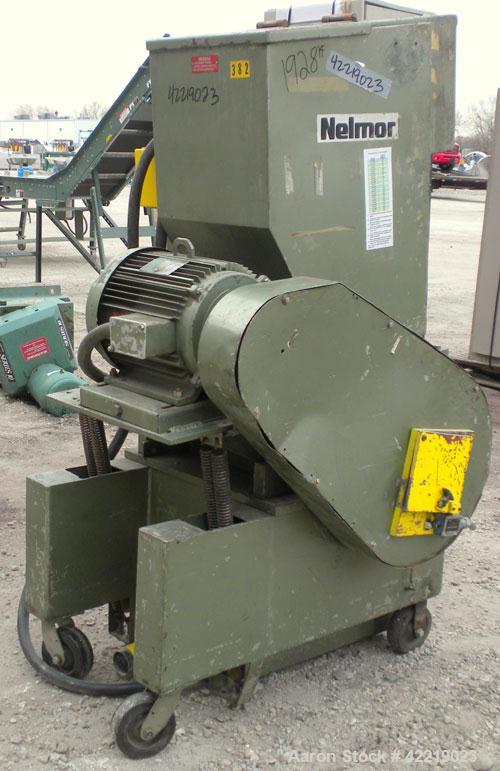 Used- Nelmore Granulator, Model 1215M1. Approximately 12" diameter x 15" wide 3 bolt-on blade open rotor. Tilt back pelican ...