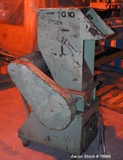 USED: Nelmor granulator, model G10121M1. 3 bolt-on blade closedrotor, 2 bed knives, pelican style feed with a 12" wide x 10" tallfeed opening, 1/4" screen holes, pull out discharge drawer, drivenby a...