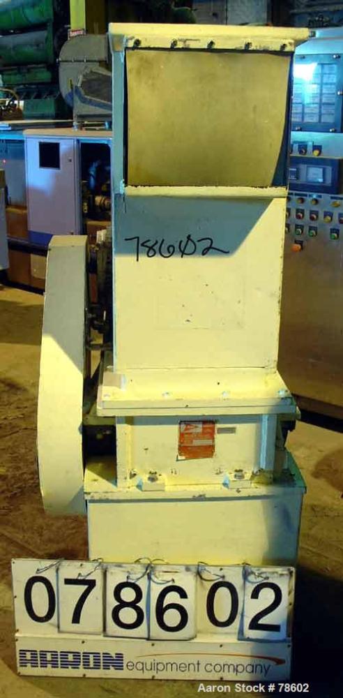 USED:Nelmor grinder, model G1215MI, 2 bolt-on knives, open rotor,approx 1/4" screen holes, pelican style feed, bottom discharge,driven by a 15 hp, 3/60/230/460 volt, 1755 rpm motor. Mounted oncasters...