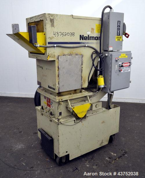 Used- Nelmore Granulator, Model G1215P1. Approximately 12" diameter x 15" wide 3 bolt-on blade closed rotor. Tilt back pelic...