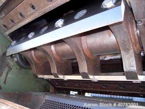 Used Nelmore Granulator, Model G1220M1. Approximately 12" diameter x 19 1/2" wide 3 bolt-on blade open rotor. Tilt back pelican style feed hopper, set up for bottom blower discharge. Approximately 3/...